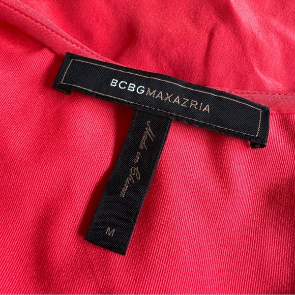 BCBGMAXAZRIA Silk Racerback CORAL PASSION BEADED TIERED DRESS BID6K238 - Picture 6 of 11